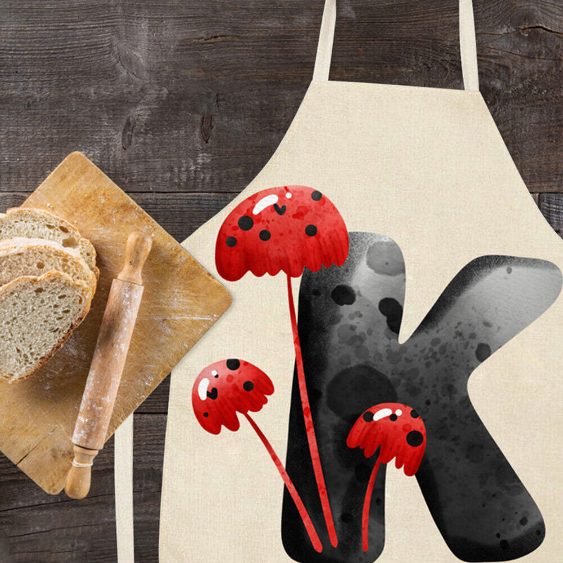 Mushroom K Printed Linen Apron Waterproof Kitchen Cooking Bibs (68X55CM)