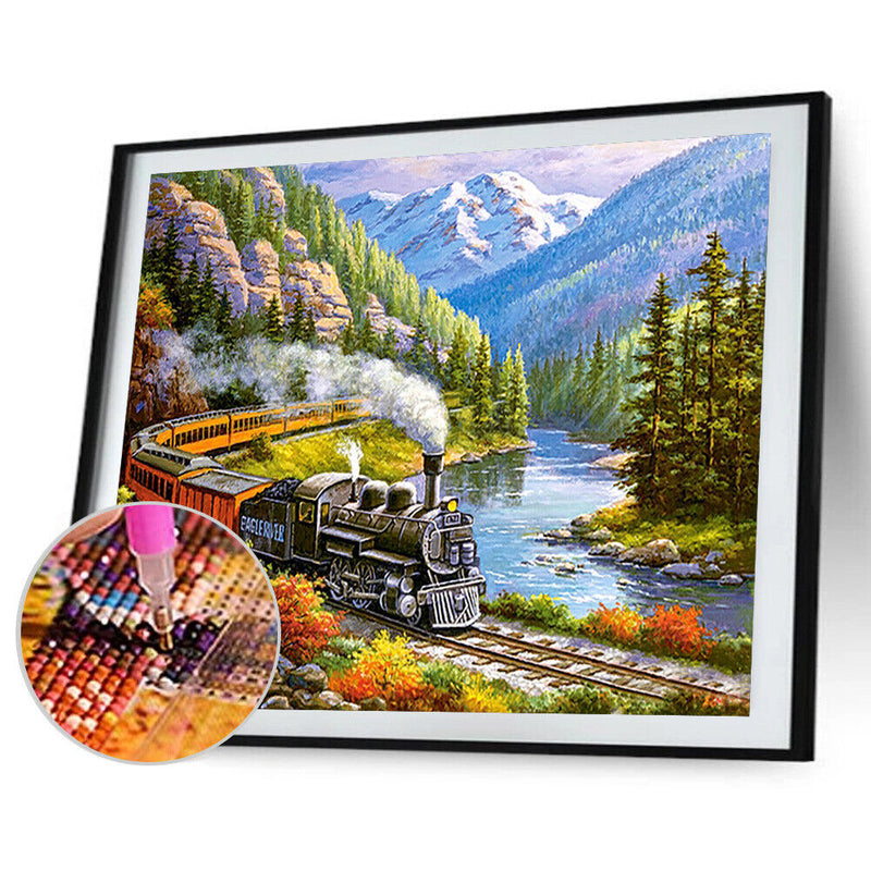 5D Diamond Painting Landscape Train Full Round Drill DIY Crafts Mosaic Pictures