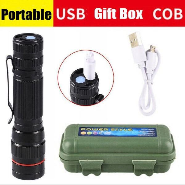 Zoom Flashlight Camping Lamp Rechargeable USB Pen Clip Illuminated Flashlight