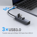 Card 3 Ports USB 3.0 RJ45 1000Mbps Ethernet Adapter USB Type-C HUB Expander