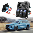 For Car RV 3 Gang 12V/24V Circuit Breaker Dual USB Port LED Rocker Switch Panel
