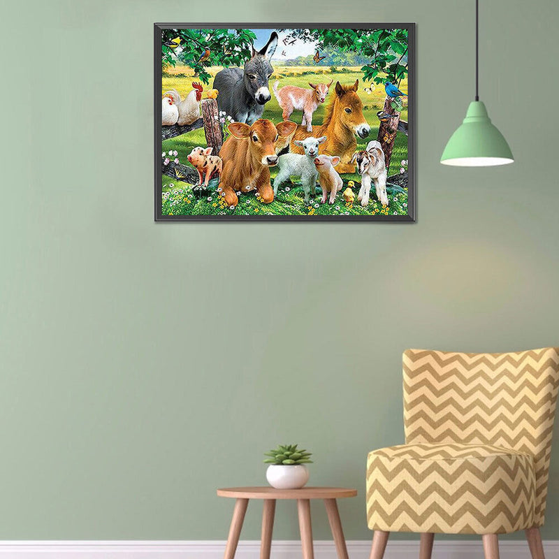 Animals on Grass Oil Paint By Numbers Kits DIY Animal Art Home Decoration Gift