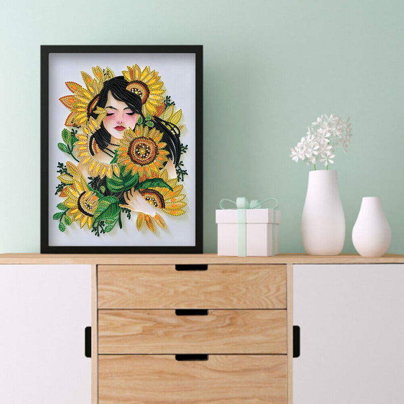 DIY 5D Diamond Sunflower Girl Part Special Drill Rhinestone Painting Kit
