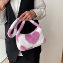 Women Soft Warm Plush Heart Handbags Single Strap Mini Armpit Bag (Pink)