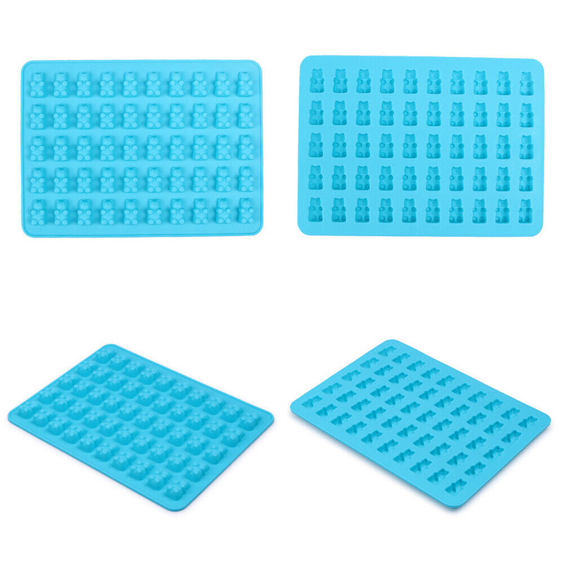 50 Cavity Gummy Bears Silicone Soap Ice Cube Tray Baking Mold (Blue)