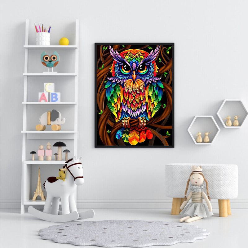5D Diamond Painting DIY Colorful Owl Full Round Diamond Mosaic Art