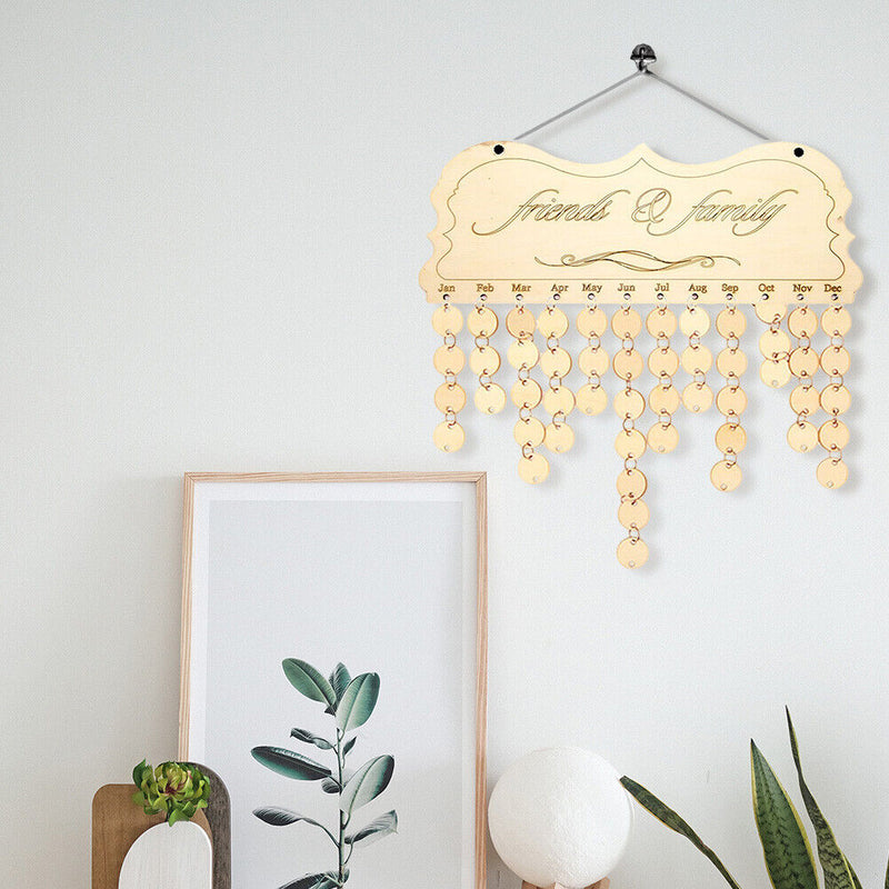 Wooden Reminder Calendar Birthday Tracker DIY Wall Hanging Board Sign