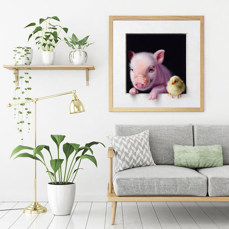 Pig and Chick Oil Paint By Numbers Kits Canvas Picture DIY Wall Art Craft