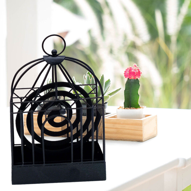 Birdcage Mosquito Repellent Incense Holder Wrought Iron Burner Rack (Black)