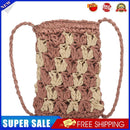 Women Hand-woven Straw Messenger Bag Bucket Small Crossbody Bag (Pink)