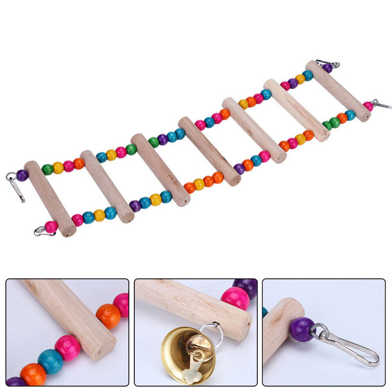 Wooden Parakeets Perch Stand Holder Bird Hanging Colorful Ball Climbing Stairs