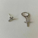 Cross Earrings Asymmetry Stud Zircon Crystal Earrings Shinning Sparkle Earrings