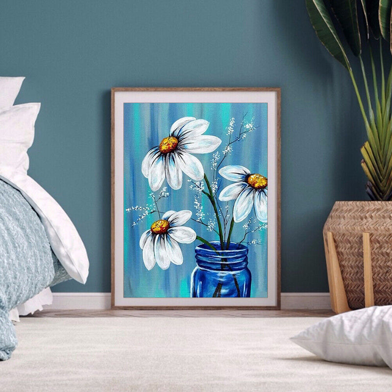 Blue Flowers Full Drill Mosaic Round Diamond Painting DIY Rhinestones Picture