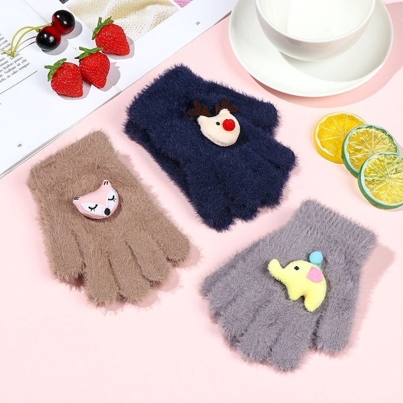 Winter Cartoon Mink Children's Warm Gloves Knitted Gloves Half-finger Gloves