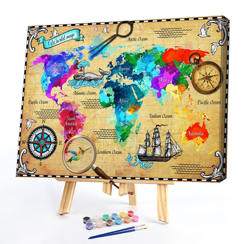 World Map Oil Paint By Numbers Kits Canvas Drawing DIY Coloring Picture Art