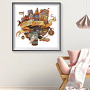 Street DIY Cotton Thread Counted Full Cross Stitch Stamped Needlework Cartoon