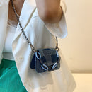 Fashion Women Color Stitching PU Messenger Bag Chain Handbags (Light Blue)