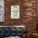 Life Rules Retro Metal Plate Tin Sign Plate Wall Art Decoration Accessories