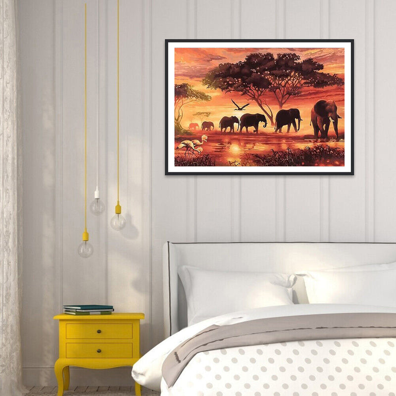 Painting By Numbers DIY Elephant Hand Painted Canvas Oil Art Craft Home Decor