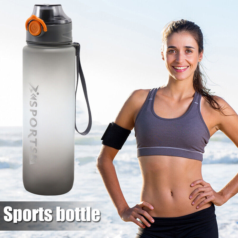 1000ML Plastic Water Bottle with Handle One-button Lock Space Cup (Black) Newly