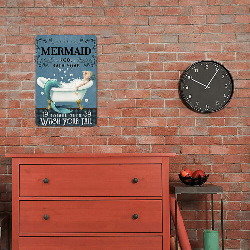 Retro Bathing Mermaid Metal Plate Painting for Bar Pub Tin Plaque Wall Sign