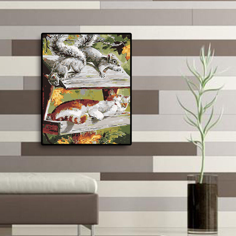 DIY Painting By Numbers Kit Cat and Mouse Coloring Pictures Wall Oil Art De