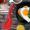 2 in 1 Silicone Omelet Tongs Non Stick Bread Grip Flipper Spatula (Red)