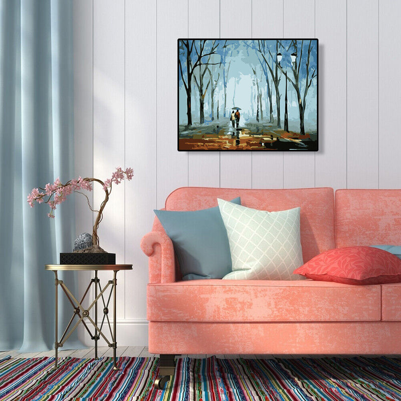 Hand Painted Artwork Frameless DIY Raining Lovers Painting By Numbers Picture