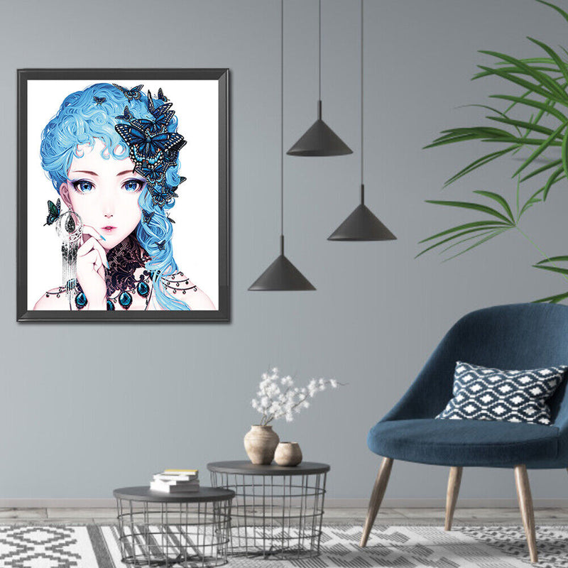 Blue-haired girl 5D DIY Partial Special Shape Drill Diamond Painting Newly