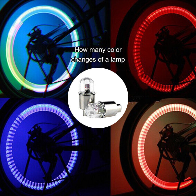 2x Auto Car Bicycle Motorcycle Wheel LED Lights Tire Valve Caps Spokes Hub