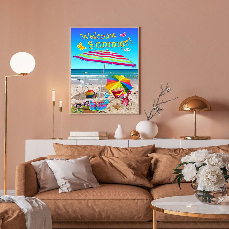 Welcome Summer Oil Paint By Numbers Kits DIY Handpainted on Canvas Wall Art Gift