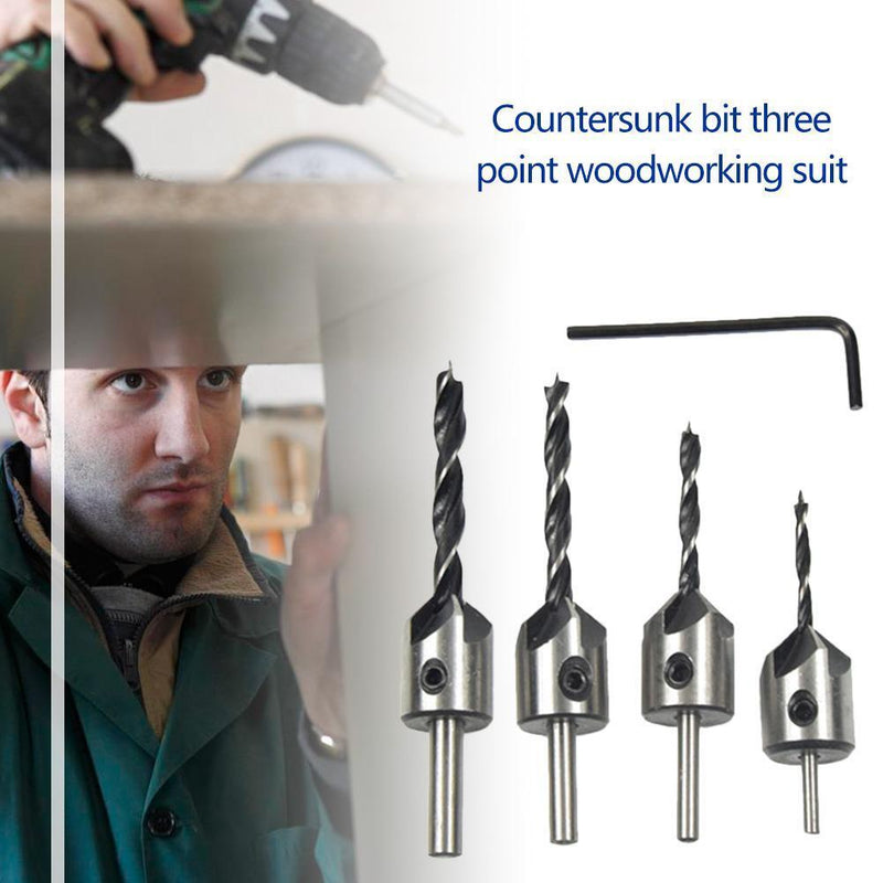 4pcs Countersink Drill Woodworking HSS Drill Bit Kit for Drilling Holes