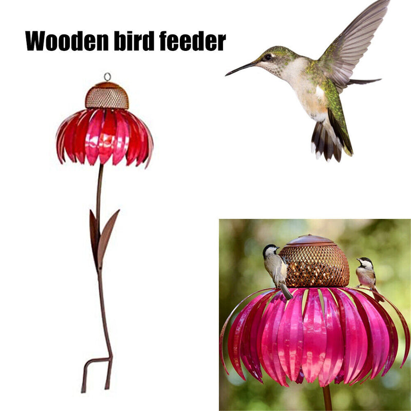 Metal Flower Bird Feeder Bottle Sensation Stand Coneflower Garden Decor