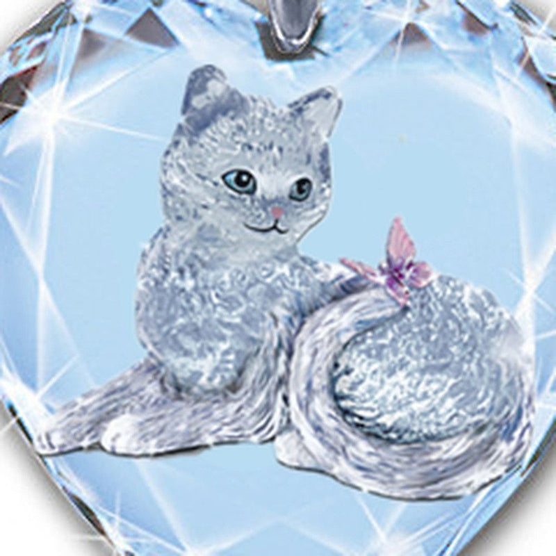 White Crystal Cat Pattern Pendant Women's Necklace Heart Shaped Jewelry