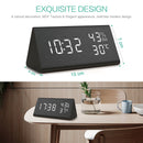 Wooden Digital Alarm Clock White LED Light Bedside USB Battery Voice Control US