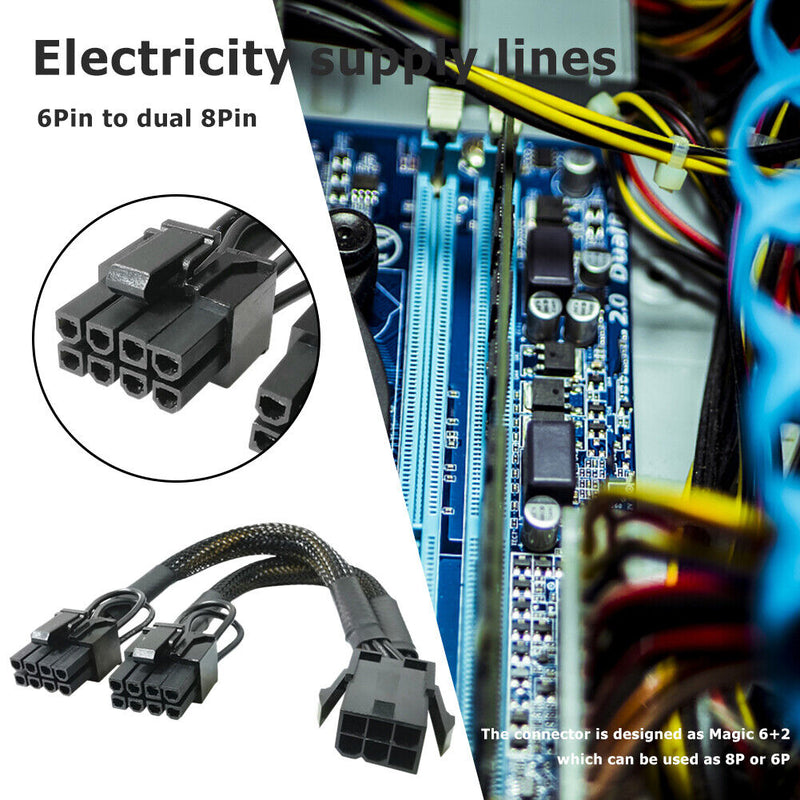 PC Graphics Card 6Pin PCI-E to 2x8Pin(6+2) GPU Power Cable for BTC Mining Cord