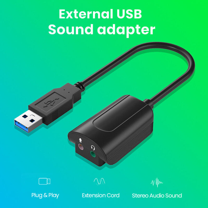 Stereo External USB Sound Card Amplifier Headset Microphone 3.5mm Audio Adapter
