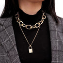Mens Multi-Layer Chain Punk Necklace Stainless Steel Lock Pendant Bib Choker