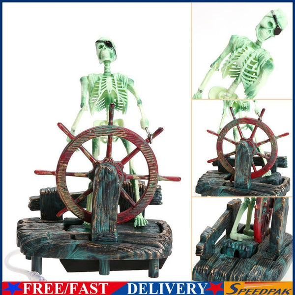 Pirate Captain Aquarium Decorations Landscape Skeleton on Wheel Action #F