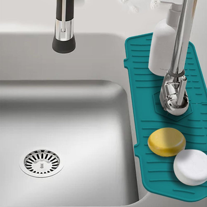 Kitchen Faucet Mat Silicone Sink Splash Guard Counter Draining Pad (Green)
