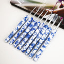 8x Blue Porcelain Plastic Handle Crochet Hooks Knitting Needles Sewing Tool