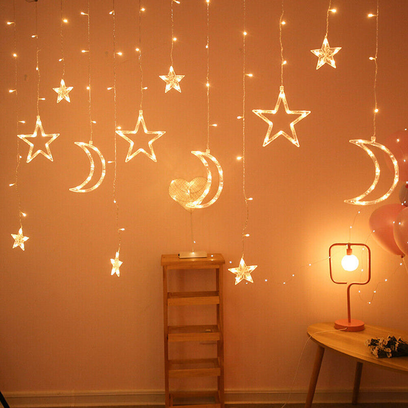 Star Moon LED String Lights Festival Holiday Garland Fairy Curtain Home Dec