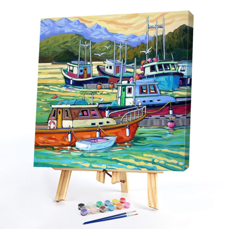 DIY Ship Pattern Oil Paint by Numbers Hand Painted Acrylic Picture Home Decor