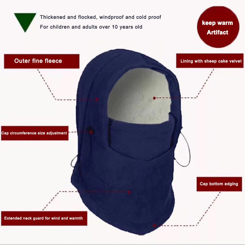 Winter Double Layer Cycling Warm Fleece Cap Windproof Skiing Thermal Hood Hat