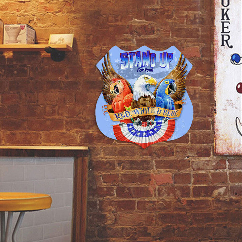 Shield Shape Independence Day Eagle Metal Plate Tin Sign Wall Plaque Poster