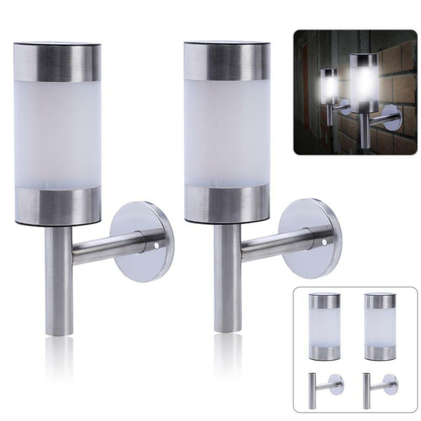 2 STAINLESS STEEL SOLAR POWERED LED WALL LIGHT FENCE LAMP OUTDOOR LIGHTS GARDEN