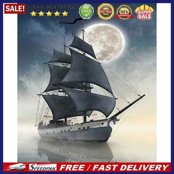 Oil Paint By Numbers Boat Frameless Picture Craft Kit for Home Living Room
