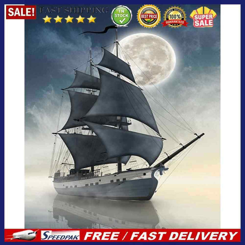 Oil Paint By Numbers Boat Frameless Picture Craft Kit for Home Living Room