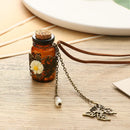 Cord Sweater Chain Carved Flower Glass Flask Pendant Wishing Bottle Necklace