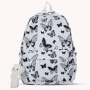 Graffiti Butterfly Print Rucksack Women Preppy Style Large Handbags Bear Pendant